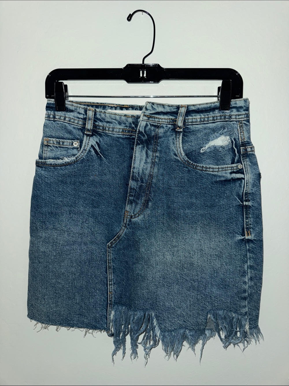 Zara Distressed Light Blue Denim Mini Skirt